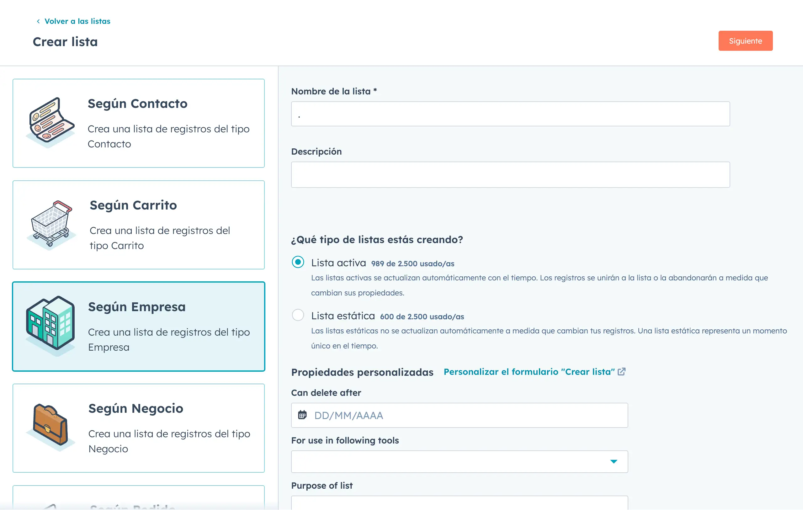 Listas basadas en empresas para el marketing basado en cuentas en HubSpot.