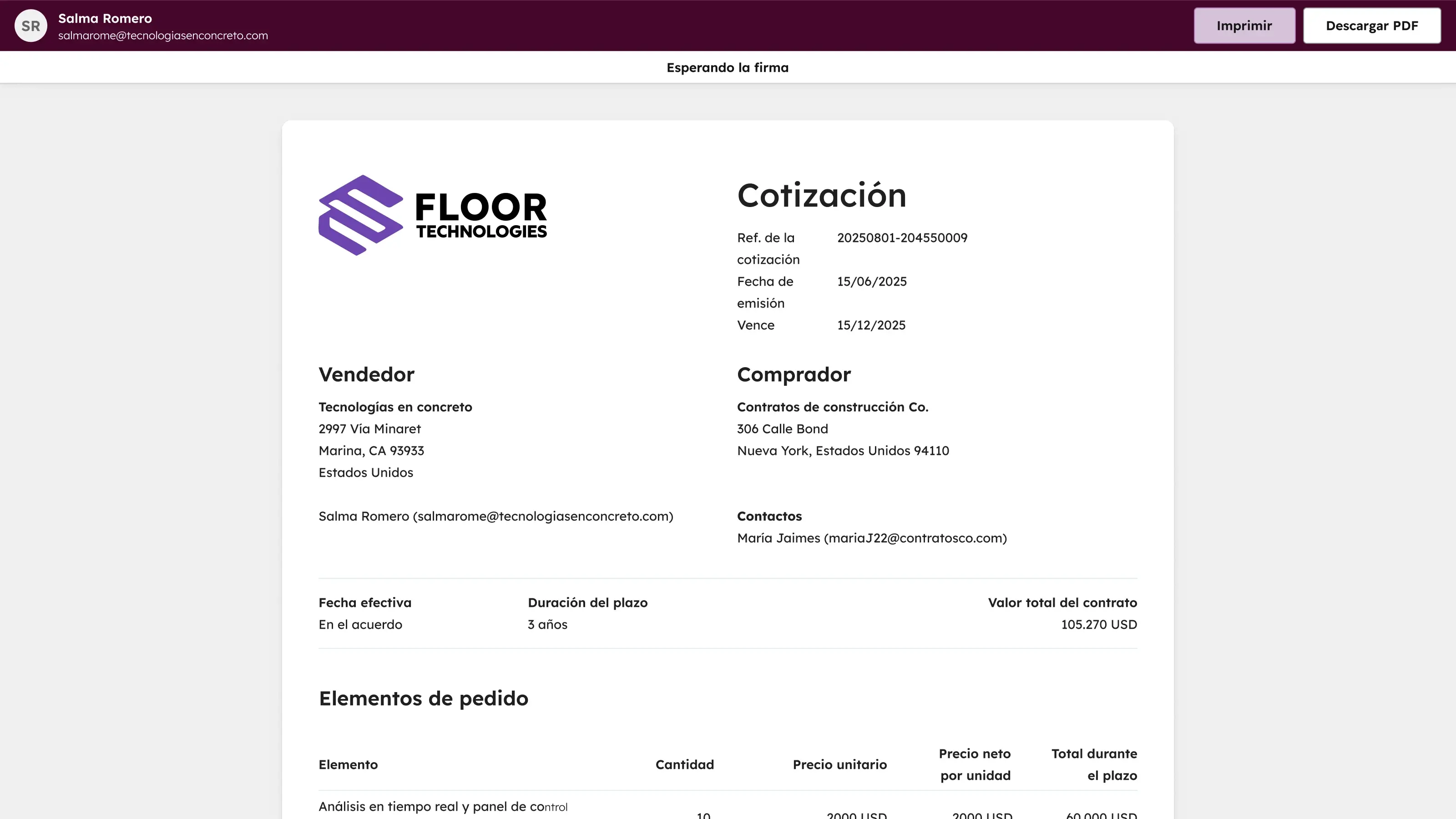 Interfaz del software para cotizaciones de HubSpot, en la que se ven las opciones para asociar una cotización con un negocio