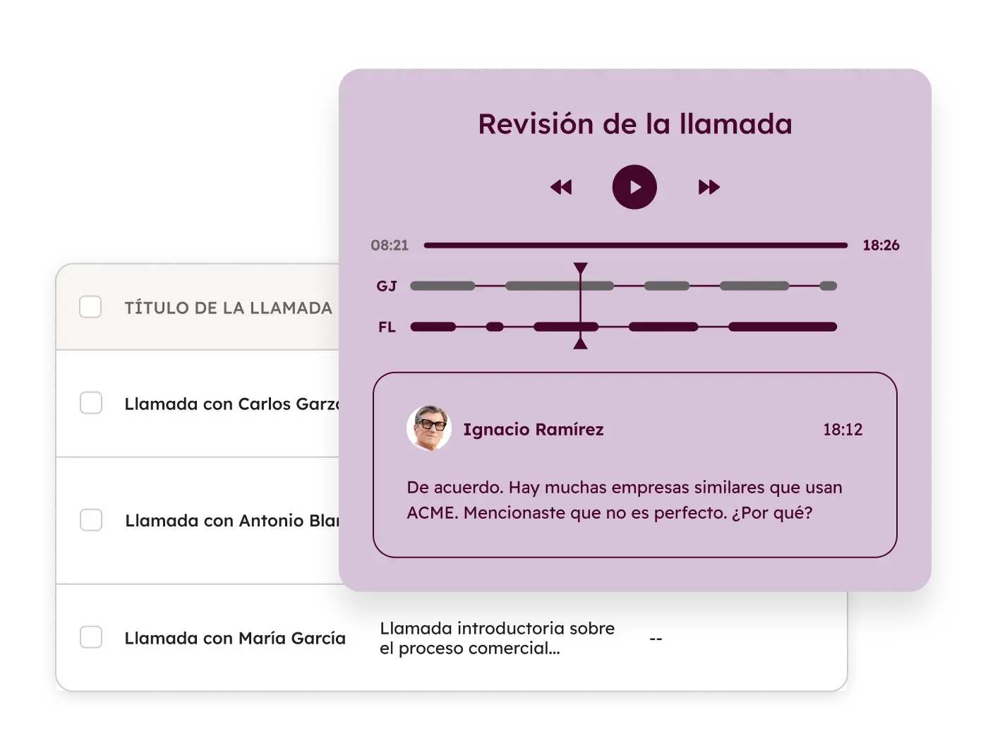 La interfaz de HubSpot muestra las grabaciones de llamadas registradas automáticamente en el Smart CRM de HubSpot